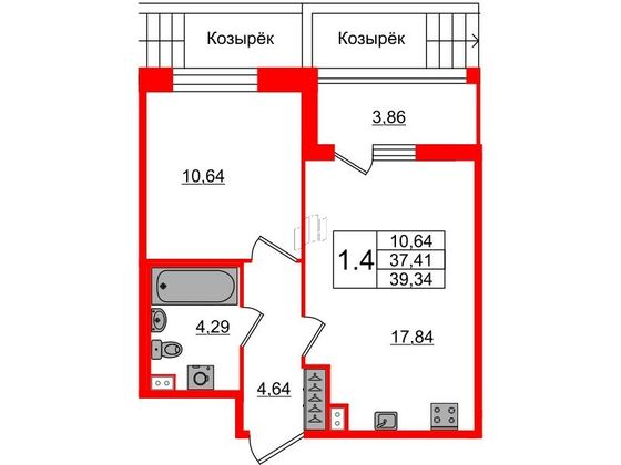 Продажа 1-комнатной квартиры 37,4 м², 1/12 этаж