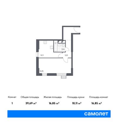 Продажа 1-комнатной квартиры 39,7 м², 12/31 этаж