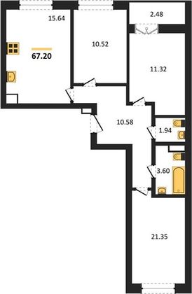 Продажа 3-комнатной квартиры 67,2 м², 6/10 этаж