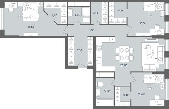 115 м², 4-комн. квартира, 33/41 этаж