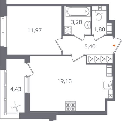 Продажа 1-комнатной квартиры 43,8 м², 11/17 этаж