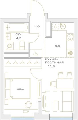 Продажа 2-комнатной квартиры 39,4 м², 12/23 этаж