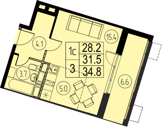 31,5 м², студия, 17/17 этаж