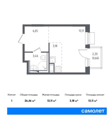 Продажа квартиры-студии 26,5 м², 10/12 этаж