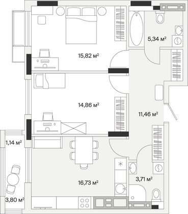 69,1 м², 2-комн. квартира, 4/7 этаж