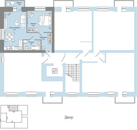 Продажа 2-комнатной квартиры 48 м², 8/8 этаж