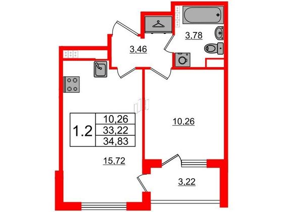 Продажа 1-комнатной квартиры 33,2 м², 4/4 этаж