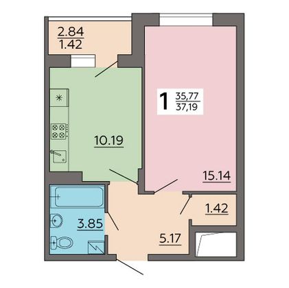 Продажа 1-комнатной квартиры 37,2 м², 11/18 этаж
