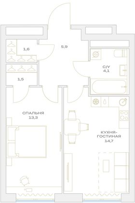 Продажа 1-комнатной квартиры 41,1 м², 8/23 этаж