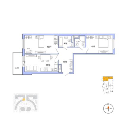 68,6 м², 2-комн. квартира, 4/8 этаж