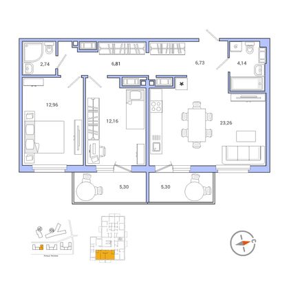 72,3 м², 2-комн. квартира, 9/9 этаж