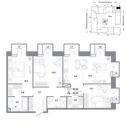 90,2 м², 4-комн. квартира, 3/30 этаж