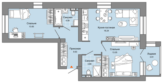 65 м², 3-комн. квартира, 7/8 этаж