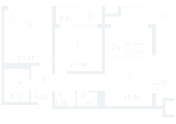 Продажа 2-комнатной квартиры 72,7 м², 12/12 этаж