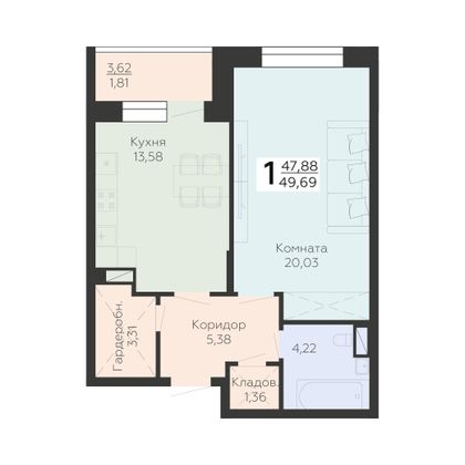 Продажа 1-комнатной квартиры 49,7 м², 5/24 этаж