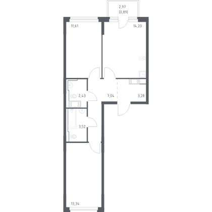 56,3 м², 2-комн. квартира, 3/11 этаж