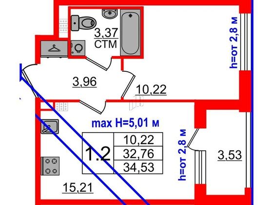 Продажа 1-комнатной квартиры 32,8 м², 4/4 этаж