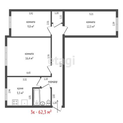 Продажа 3-комнатной квартиры 62,3 м², 1/3 этаж