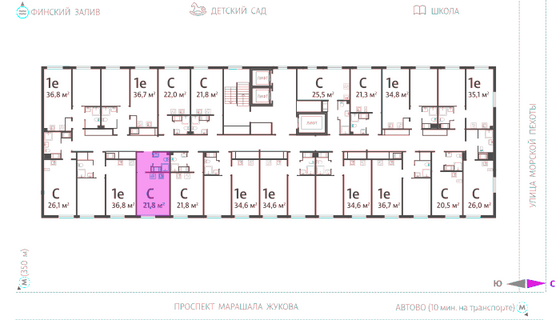 21,8 м², студия, 21/23 этаж