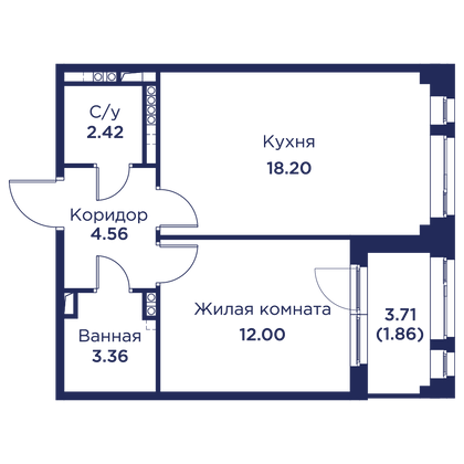 Продажа 1-комнатной квартиры 40,5 м², 3/5 этаж