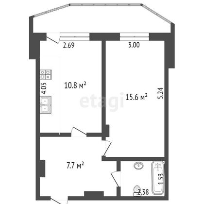 Продажа 1-комнатной квартиры 45,2 м², 2/9 этаж
