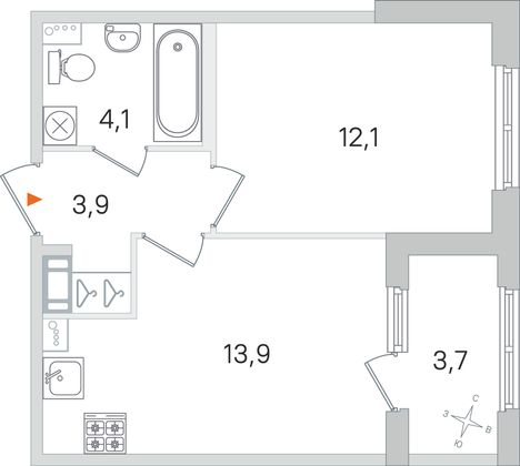 Продажа 1-комнатной квартиры 35,8 м², 4/4 этаж