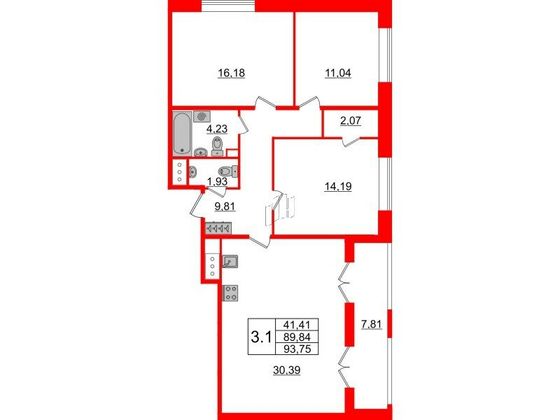 Продажа 3-комнатной квартиры 89,8 м², 11/20 этаж