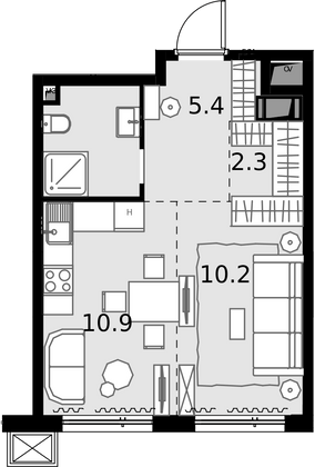 32,9 м², 1-комн. квартира, 24/28 этаж