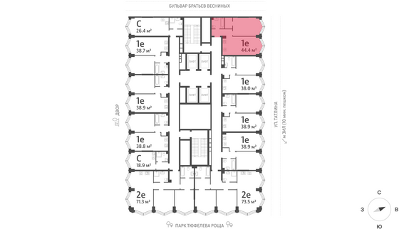 Продажа 1-комнатной квартиры 44,4 м², 24/43 этаж