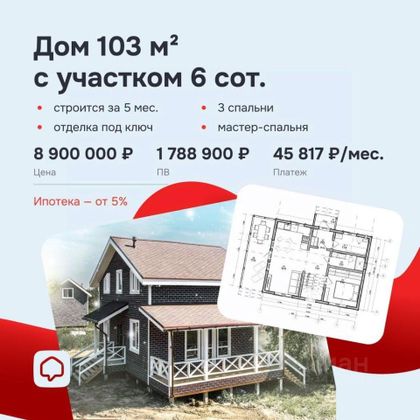 Продажа дома, 103 м², с участком 6 соток