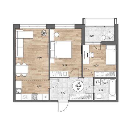 Продажа 3-комнатной квартиры 63 м², 7/9 этаж