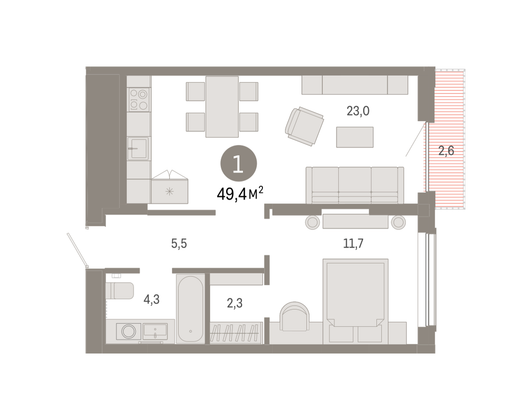Продажа 1-комнатной квартиры 49,3 м², 10/17 этаж