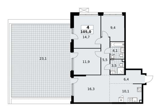 105 м², 4-комн. квартира, 2/18 этаж