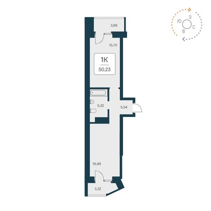 49,6 м², 1-комн. квартира, 25/25 этаж