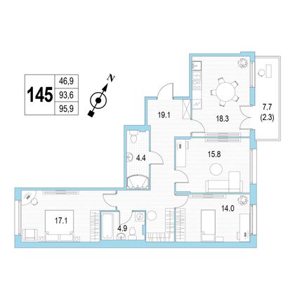 Продажа 3-комнатной квартиры 95,9 м², 4/4 этаж