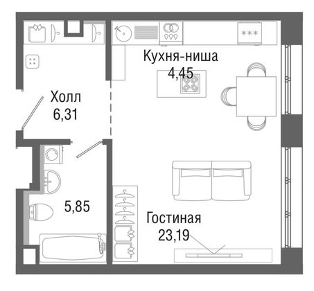 Продажа квартиры-студии 39,8 м², 41/43 этаж