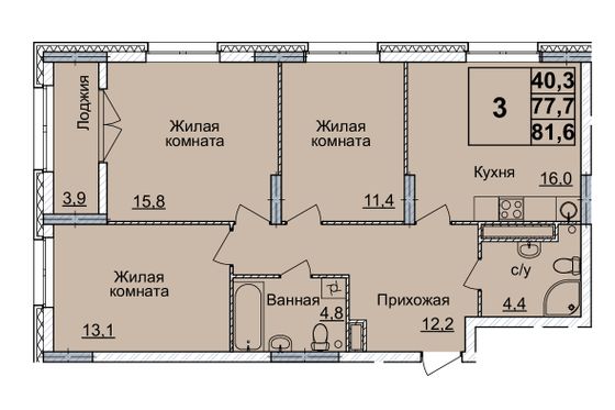 Продажа 3-комнатной квартиры 81 м², 24/24 этаж