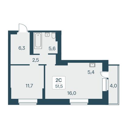 51,5 м², 2-комн. квартира, 9/30 этаж