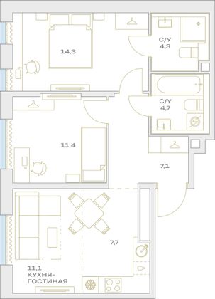 Продажа 3-комнатной квартиры 60,6 м², 17/23 этаж