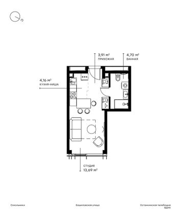 Продажа квартиры-студии 26,5 м², 35/43 этаж