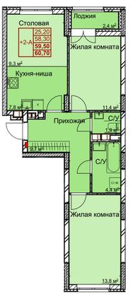 Продажа 2-комнатной квартиры 59,6 м², 2/10 этаж