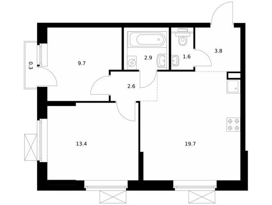 Продажа 2-комнатной квартиры 54 м², 21/22 этаж