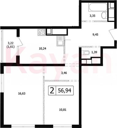 Продажа 2-комнатной квартиры 53,6 м², 24/24 этаж
