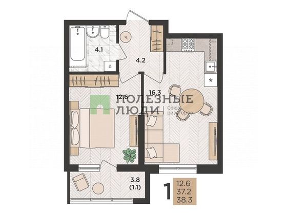 Продажа 1-комнатной квартиры 38 м², 19/24 этаж