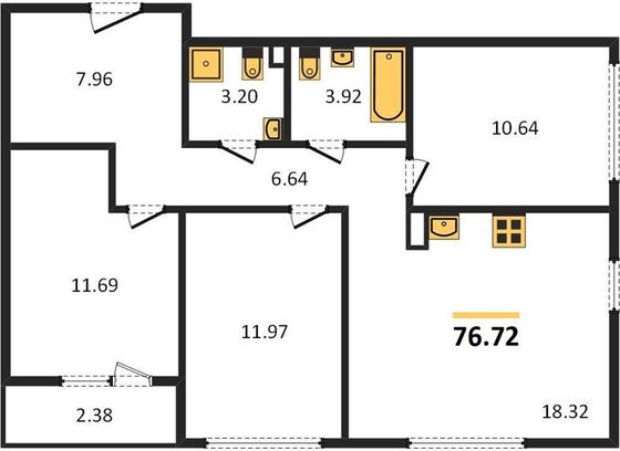 Продажа 3-комнатной квартиры 76,7 м², 2/9 этаж
