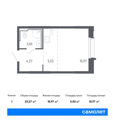 23,3 м², студия, 22/24 этаж