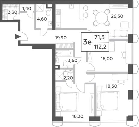 112,2 м², 4-комн. квартира, 2/56 этаж