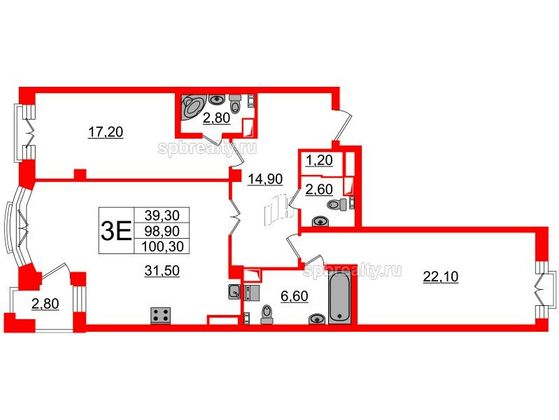 Продажа 2-комнатной квартиры 98,9 м², 5/7 этаж