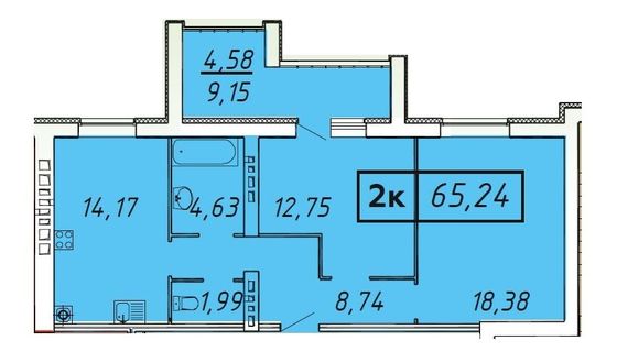 Продажа 2-комнатной квартиры 65,2 м², 6/9 этаж