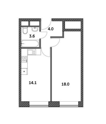 Продажа 1-комнатной квартиры 39,7 м², 10/19 этаж